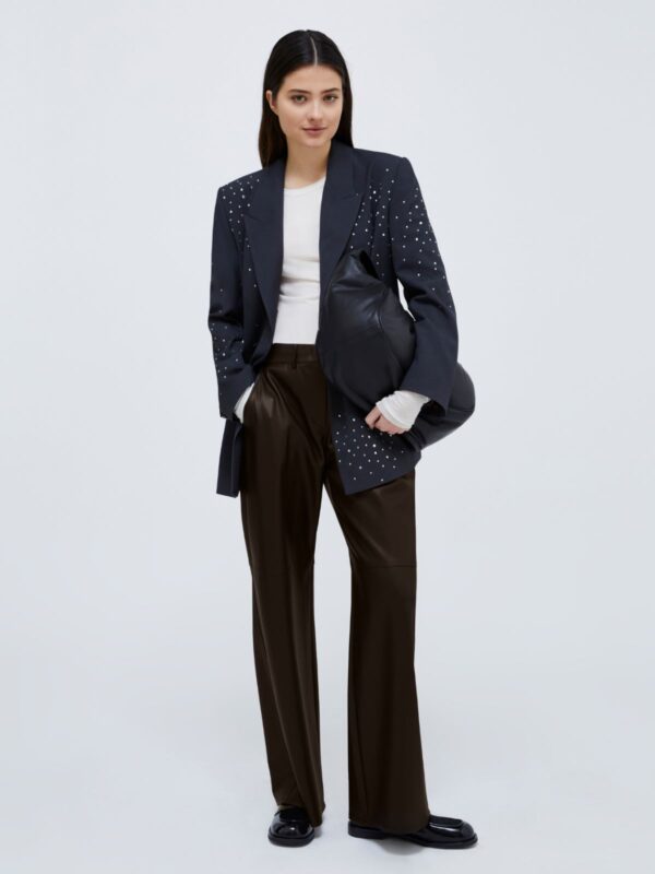 Coated-jersey wide-leg trousers - Slika 4